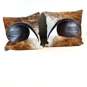 Cow Hair Leather Eye‎ Pillows Accent Sofa Handmade Western Southwestern